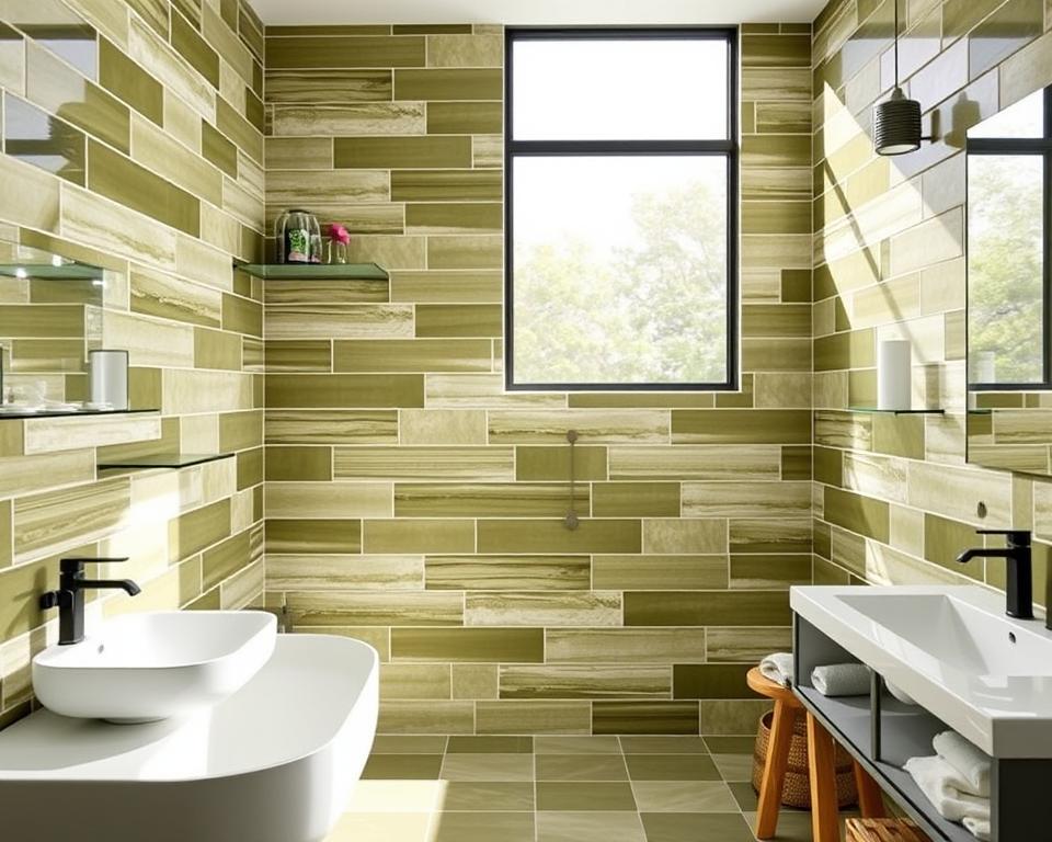 olive green bathroom tiles