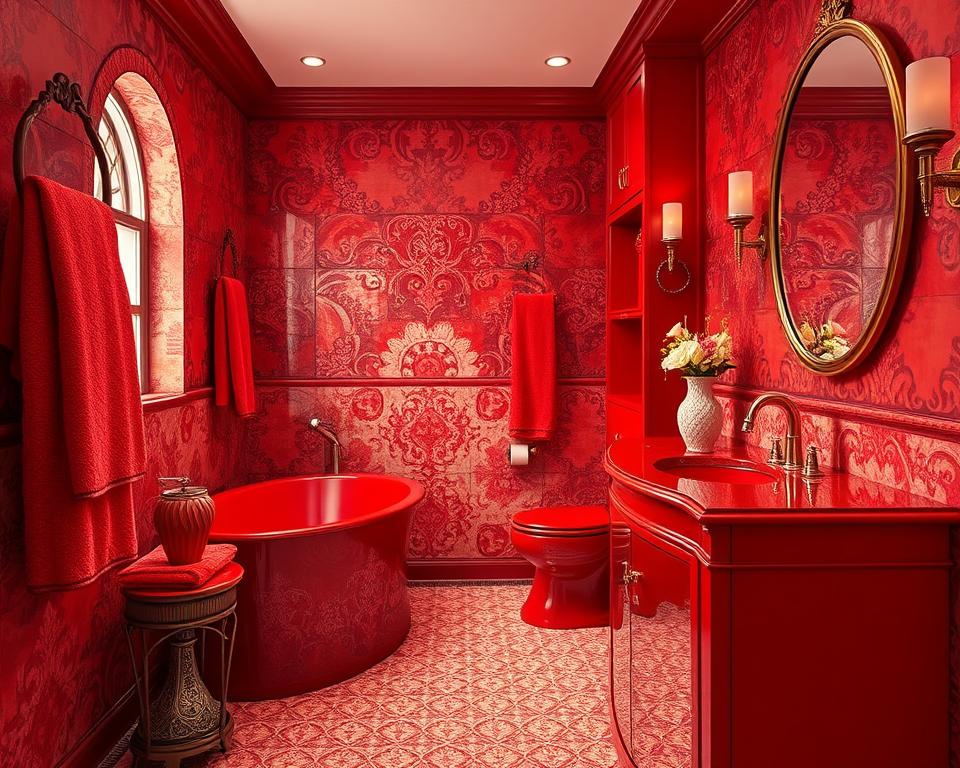 red bathroom decor texture