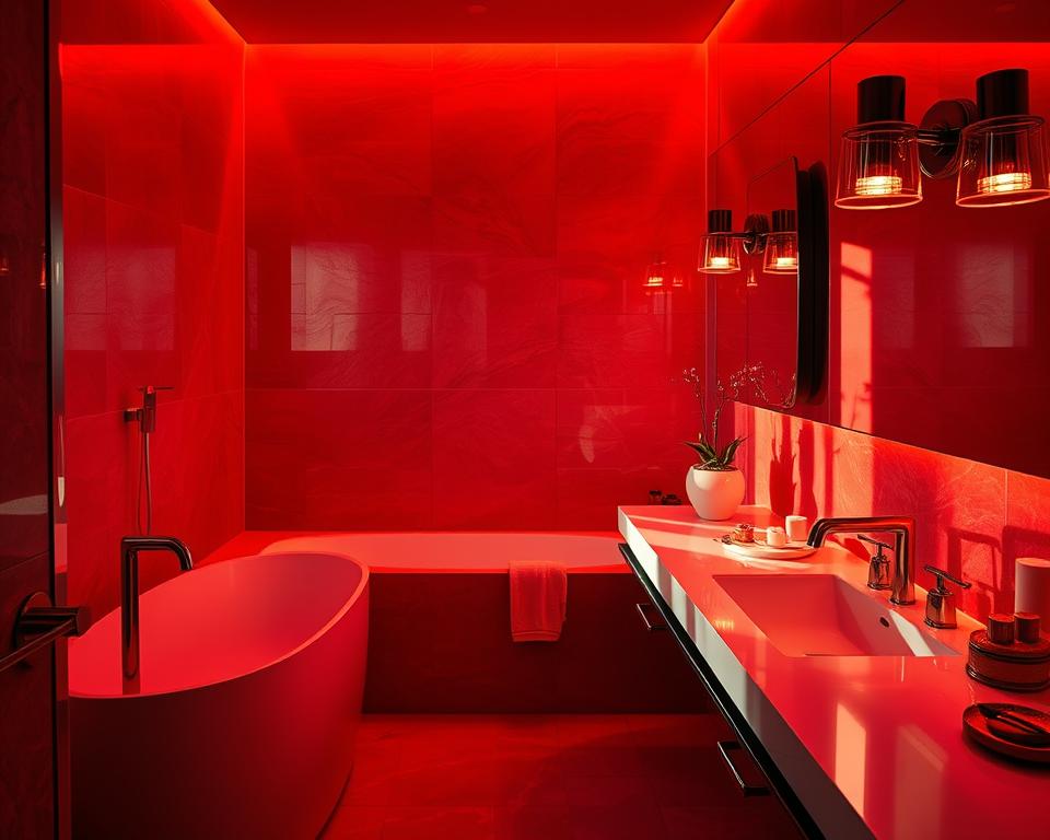 red bathroom lighting